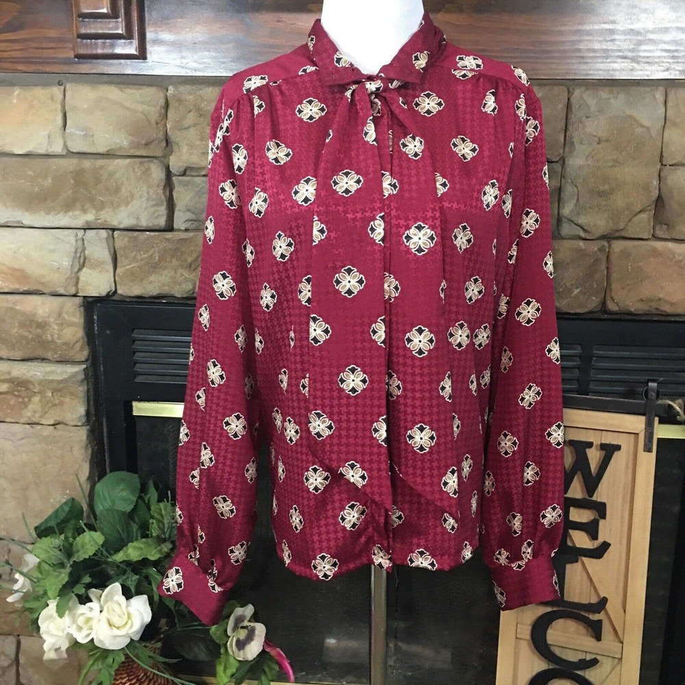 Vintage Pendleton Country Sophisticates Red Long Sleeve Blouse Women Size 16
